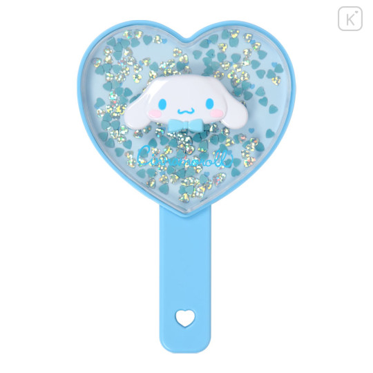 Japan Sanrio Original Hand Mirror - Cinnamoroll : Sparkling Sequins Heart Shaped - 1