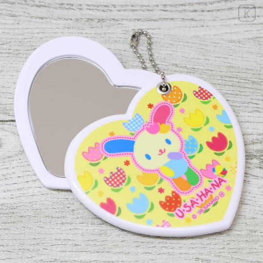 Japan Sanrio Slide Mirror - Usahana : Flower Yellow Heart Shaped - 3