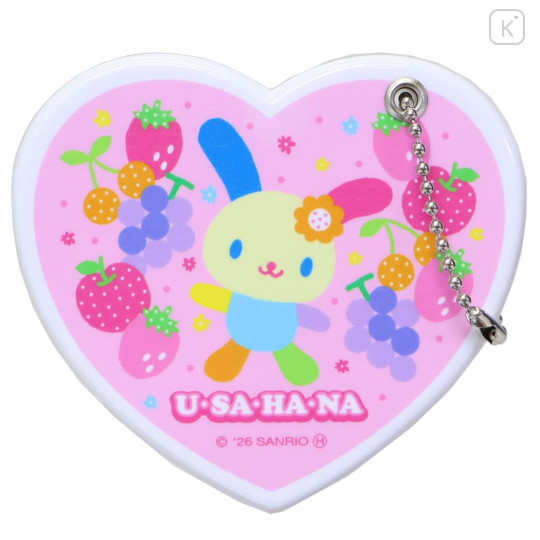 Japan Sanrio Slide Mirror - Usahana : Fruits Pink Heart Shaped - 1