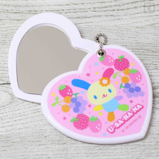 Japan Sanrio Slide Mirror - Usahana : Fruits Pink Heart Shaped - 3