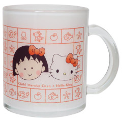 Japan Chibi Maruko Chan × Sanrio Glass Mug - Hello Kitty : Red Ribbon