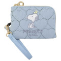 Japan Peanuts Mini Pouch & Pass Case Card Holder with Reel - Snoopy & Woodstock : Sky Blue - 1
