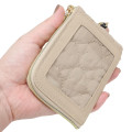 Japan Peanuts Mini Pouch & Pass Case Card Holder with Reel - Snoopy : Beige - 2