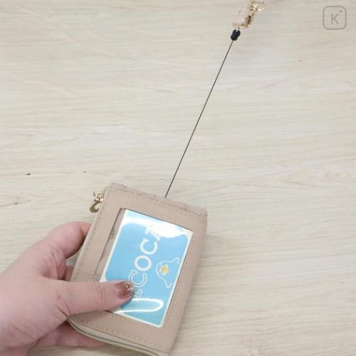 Japan Peanuts Mini Pouch & Pass Case Card Holder with Reel - Snoopy : Beige - 4