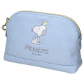 Japan Peanuts Quilted Cosmetic Pouch - Snoopy & Woodstock : Sky Blue - 1