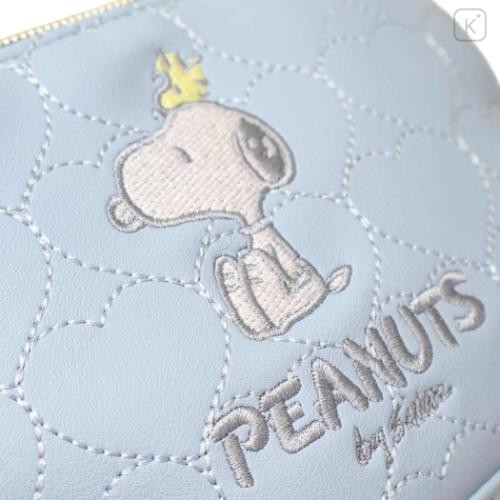 Japan Peanuts Quilted Cosmetic Pouch - Snoopy & Woodstock : Sky Blue - 4