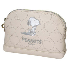 Japan Peanuts Quilted Cosmetic Pouch - Snoopy : Beige