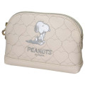 Japan Peanuts Quilted Cosmetic Pouch - Snoopy : Beige - 1