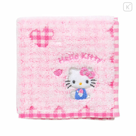 Japan Sanrio Original Petit Towel - Hello Kitty : Gingham Heart Pink - 2
