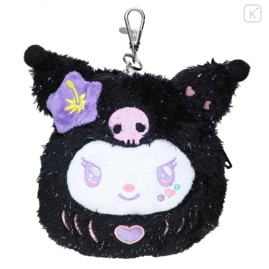 Japan Sanrio Plush Pass Case Pouch with Reel - Kuromi : Daruma - 1