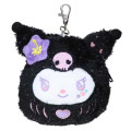 Japan Sanrio Plush Pass Case Pouch with Reel - Kuromi : Daruma - 1