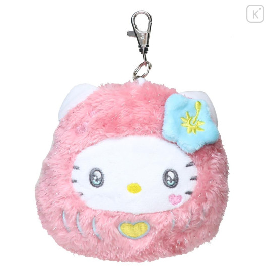 Japan Sanrio Plush Pass Case Pouch with Reel - Hello Kitty : Daruma - 1