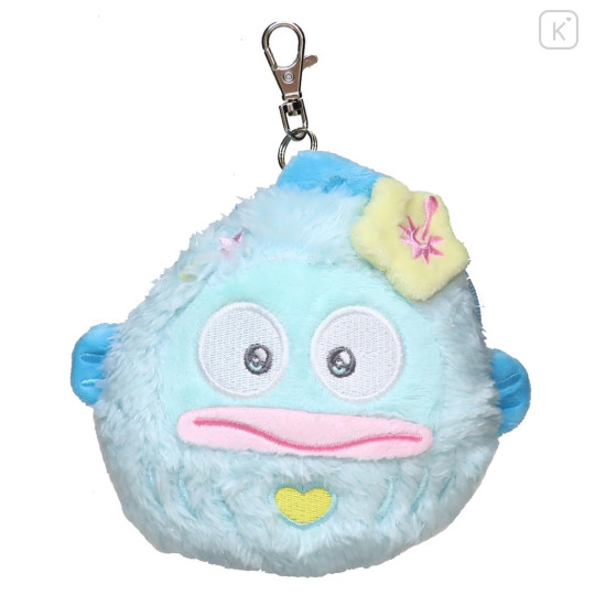 Japan Sanrio Plush Pass Case Pouch with Reel - Hangyodon : Daruma - 1