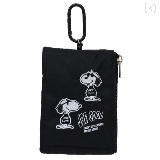 Japan Peanuts Pass Case Card Holder & Coin Case & Reel - Snoopy : Joe Cool Black Hee - 1