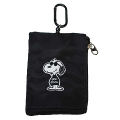 Japan Peanuts Pass Case Card Holder & Coin Case & Reel - Snoopy : Joe Cool Black