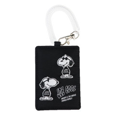 Japan Peanuts Pass Case Card Holder & Coil Spring Strap - Snoopy : Joe Cool Black Hee