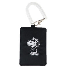 Japan Peanuts Pass Case Card Holder & Coil Spring Strap - Snoopy : Joe Cool Black
