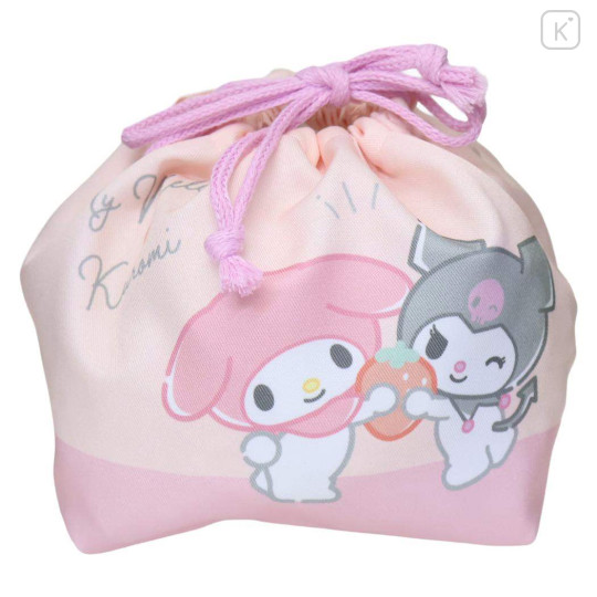 Japan Sanrio Drawstring Pouch & Lunch Bag - Kuromi & My Melody : Strawberry - 1