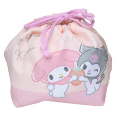 Japan Sanrio Drawstring Pouch & Lunch Bag - Kuromi & My Melody : Strawberry
