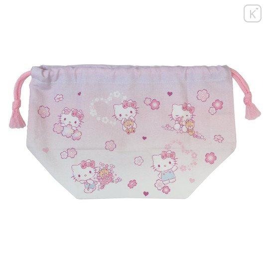 Japan Sanrio Drawstring Pouch & Lunch Bag - Hello Kitty & Tiny Chum : Sakura Cherry Blossom - 2