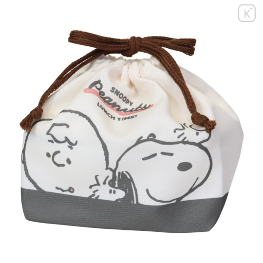 Japan Peanuts Drawstring Pouch & Lunch Bag - Snoopy & Woodstock : Charlie Beige - 1