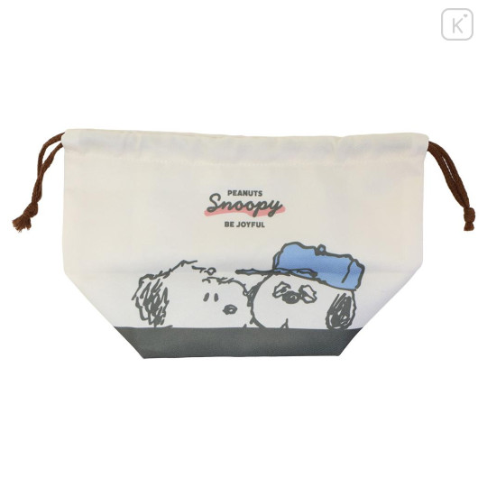 Japan Peanuts Drawstring Pouch & Lunch Bag - Snoopy & Woodstock : Charlie Beige - 2