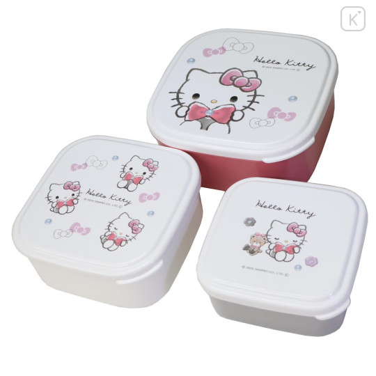Japan Sanrio Nesting Food Storage Container Set - Hello Kitty : Ribbon - 1
