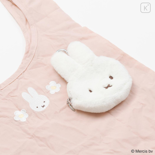 Japan Miffy Eco Shopping Bag & Mascot Pouch - Miffy : Pastel Pink - 2