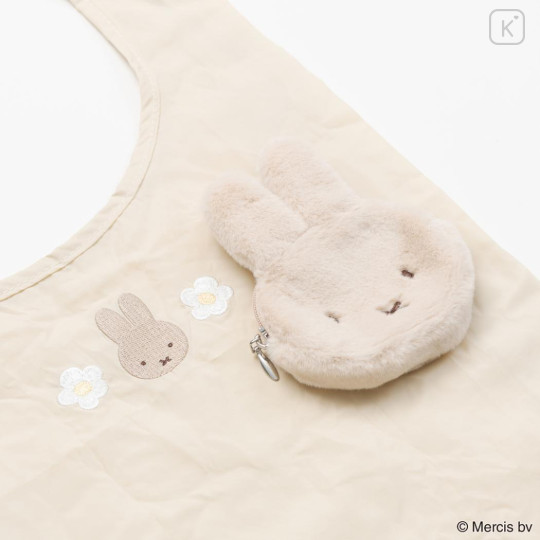 Japan Miffy Eco Shopping Bag & Mascot Pouch - Miffy : Pastel Beige - 2