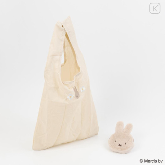 Japan Miffy Eco Shopping Bag & Mascot Pouch - Miffy : Pastel Beige - 3
