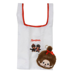 Japan Monchhichi Eco Shopping Bag & Mascot Pouch - Girl Pastel White