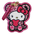 Japan Sanrio Pass Case Card Holder & Reel - Hello Kitty : Leopard Bear Pink - 1