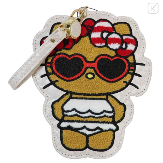 Japan Sanrio Pass Case Card Holder & Reel - Hello Kitty : Tan Swimsuit - 1