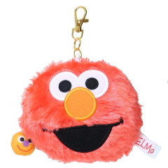 Japan Sesame Street Plush Pass Case Pouch with Reel - Elmo Happy