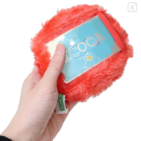 Japan Sesame Street Plush Pass Case Pouch with Reel - Elmo Happy - 2