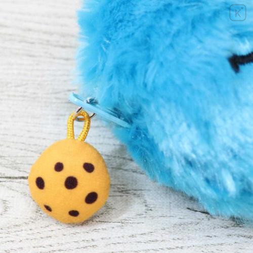 Japan Sesame Street Plush Pass Case Pouch with Reel - Cookie Monster Happy - 4
