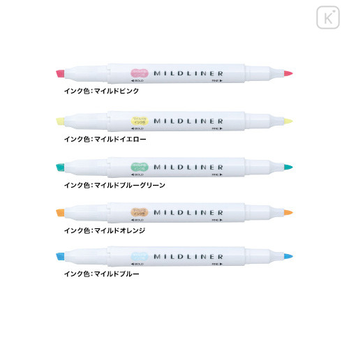 Japan Zebra Mildliner Double-sided Highlighter Set - 5 Lightly Fluorescent Colors - 2