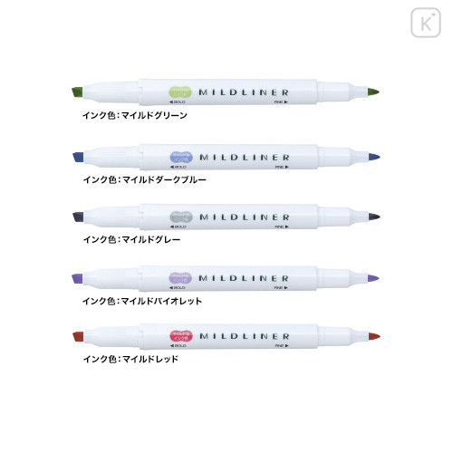 Japan Zebra Mildliner Double-sided Highlighter Set - 5 Shibu Mild Colors - 2