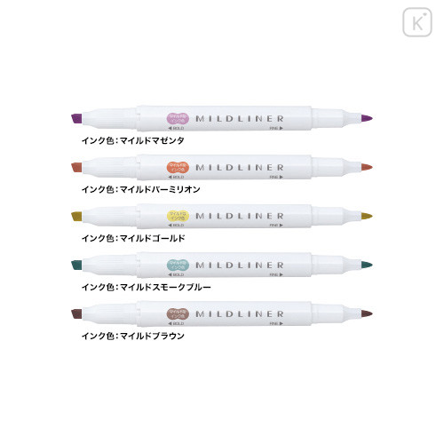 Japan Zebra Mildliner Double-sided Highlighter Set - 5 Nagomi Colors - 2