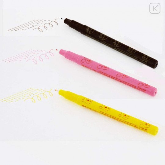 Japan Disney FriXion Fineliner Erasable Pen 3pcs Set - Pooh & Piglet - 6