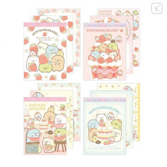 Japan San-X Mini Notepad 4pcs Set - Sumikko Gurashi / Strawberry Fair - 1