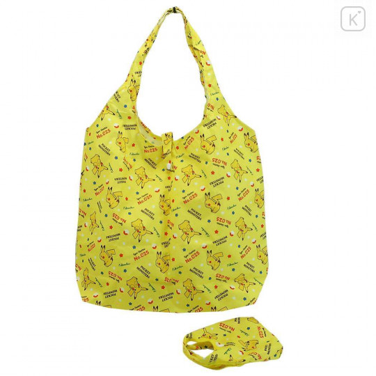 Japan Pokemon Eco Shopping Bag with Mini Bag - Pikachu All Around / Yellow - 1