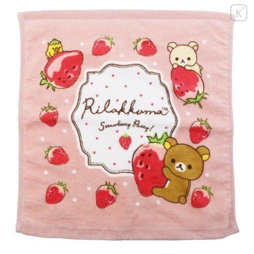 Japan San-X Handkerchief Wash Towel - Rilakkuma / Strawberry Party - 1