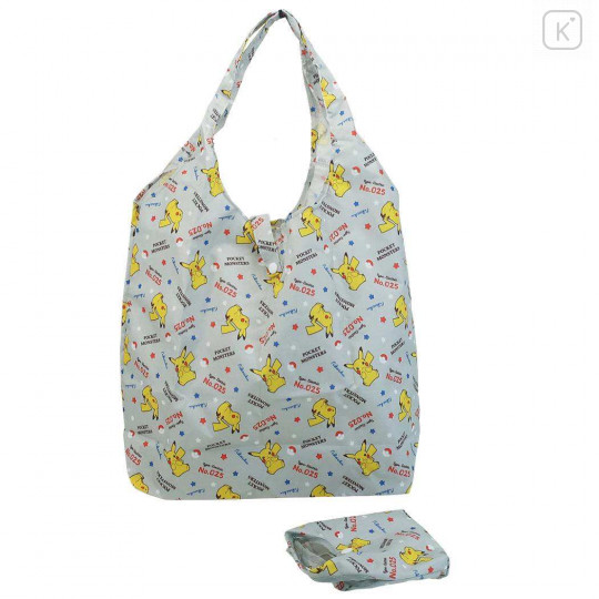 Japan Pokemon Eco Shopping Bag with Mini Bag - Pikachu All Around / Gray - 1