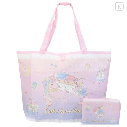 Japan Sanrio Foldable Eco Shopping Bag - Little Twin Stars - 1