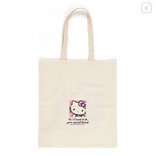 Japan Sanrio Cotton Tote Bag - Hello Kitty / Grid Comic - 2