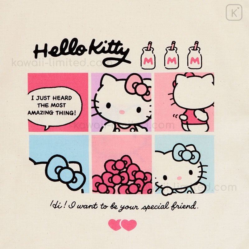Japan Sanrio Cotton Shopping Bag Hello Kitty Grid Comic Kawaii Limited