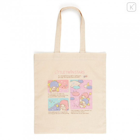 Japan Sanrio Cotton Tote Bag - Little Twin Stars / Grid Comic - 1