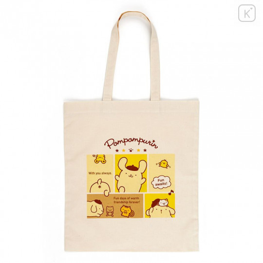 Japan Sanrio Cotton Tote Bag - Pompompurin / Grid Comic - 1