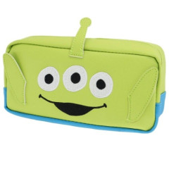 Japan Disney Makeup Pencil Bag Zipper Pouch - Toy Story Little Green Men Face